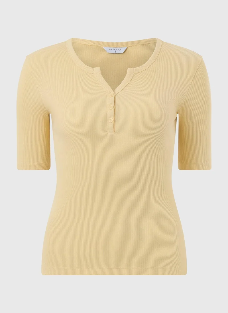 ماتلان Yellow Short Sleeve Henley T-Shirt